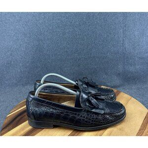 David Eden Mens Tassel Loafer Shoes Size 9.5 Black Full Genuine Alligator